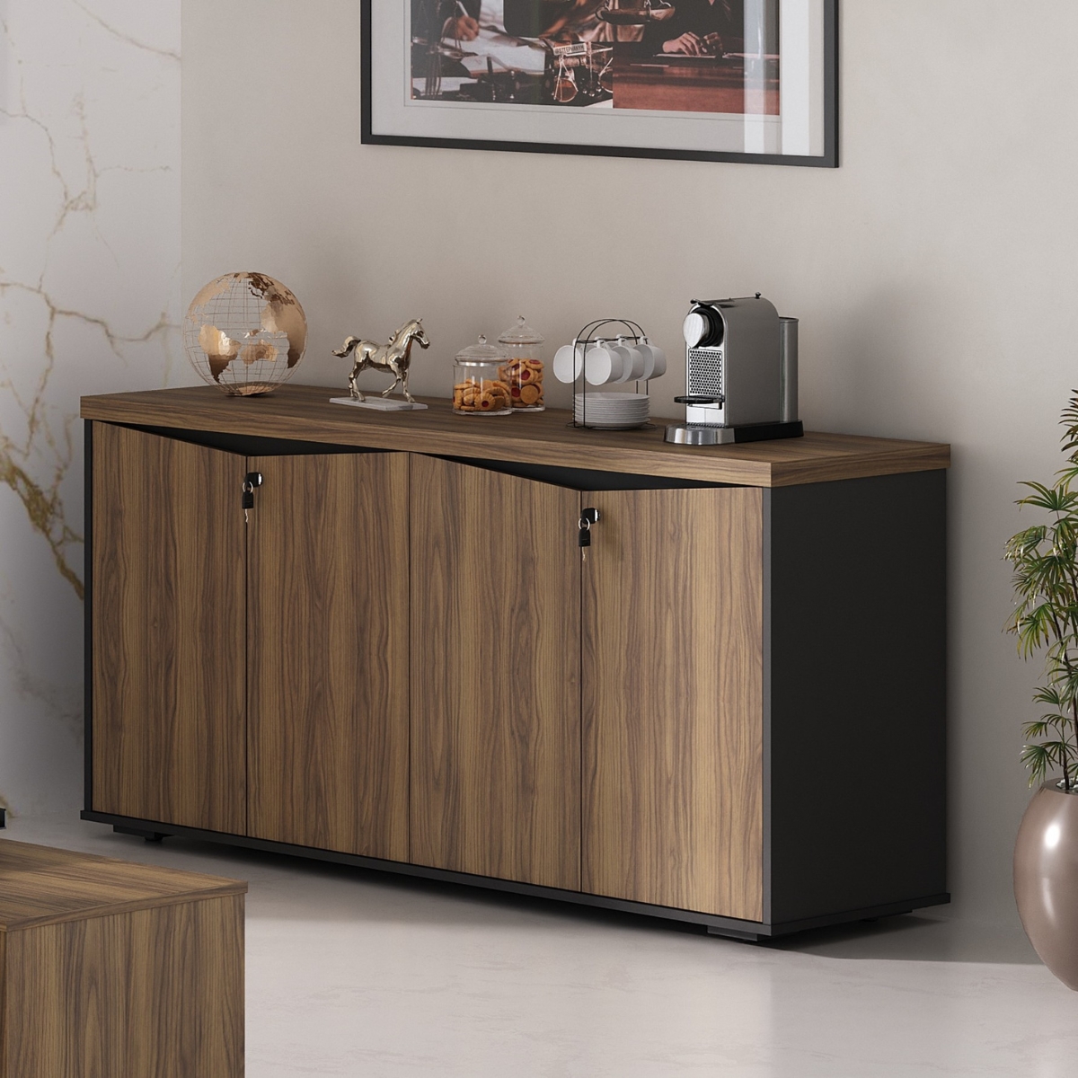 Mesa para Escritório e Balcão 4 Portas Conde Nogal Preto