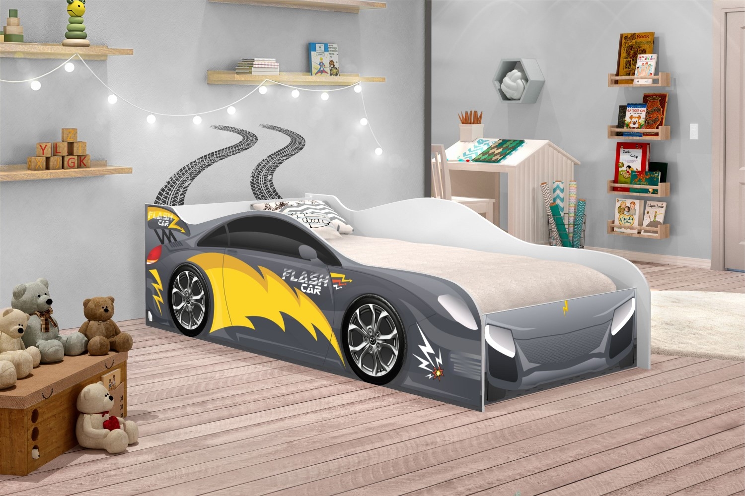 Mini Cama Carrinho Flash Cinza