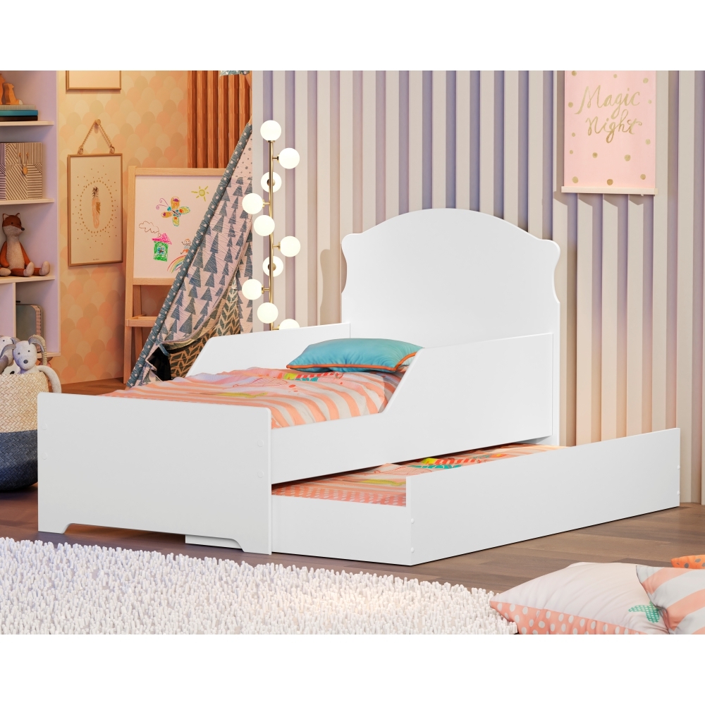 Mini Cama Infantil com Auxiliar Branco Deluxe com Colchões