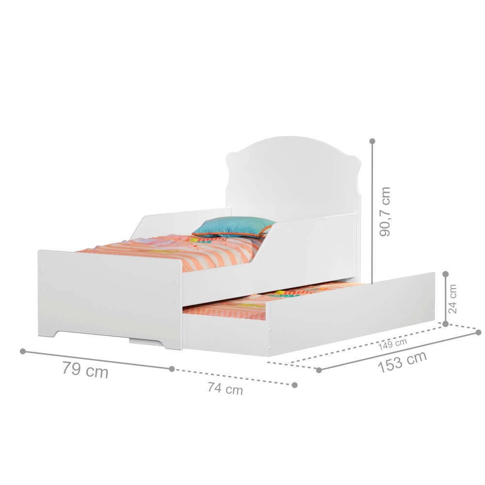 Mini Cama Infantil com Auxiliar Branco Deluxe com Colchões