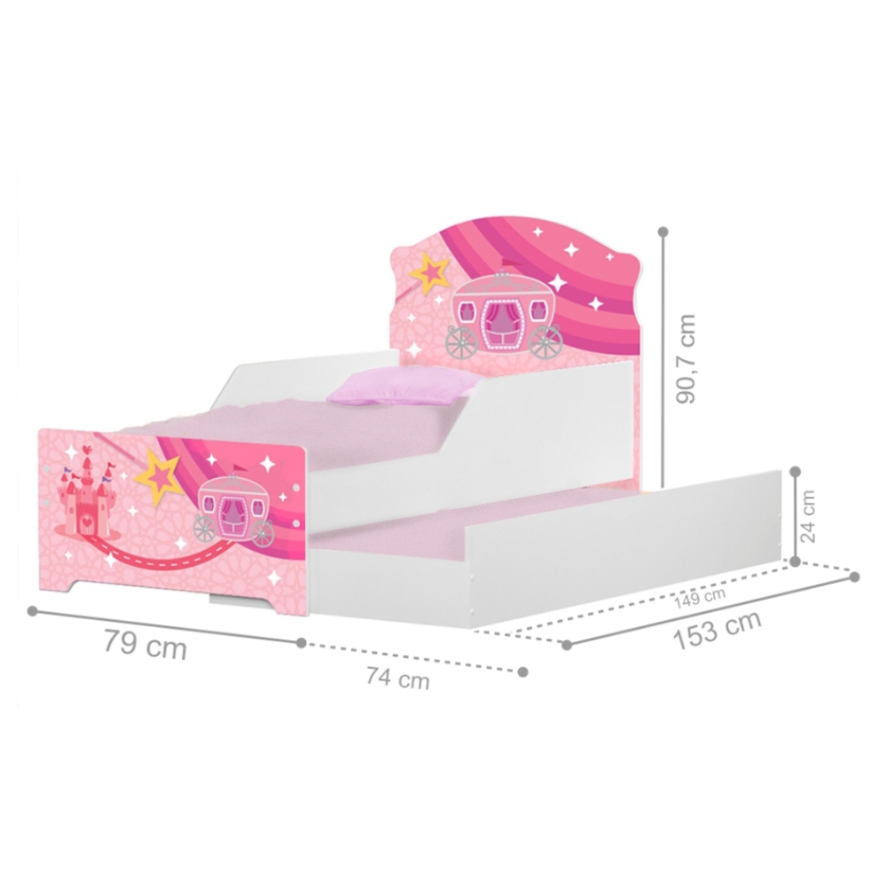 Mini Cama Infantil com Auxiliar Pop Carruagem Rosa com Colchões