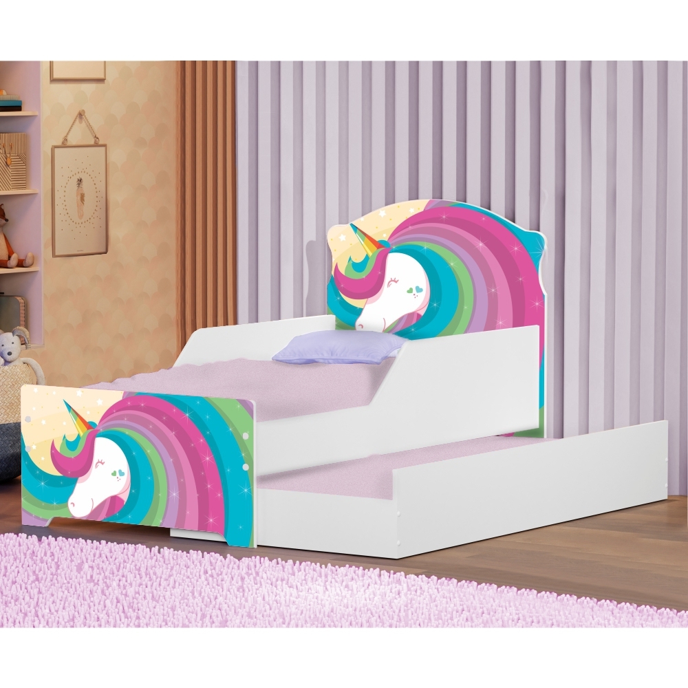 Mini Cama Infantil com Auxiliar Pop Lindo Unicórnio com Colchões