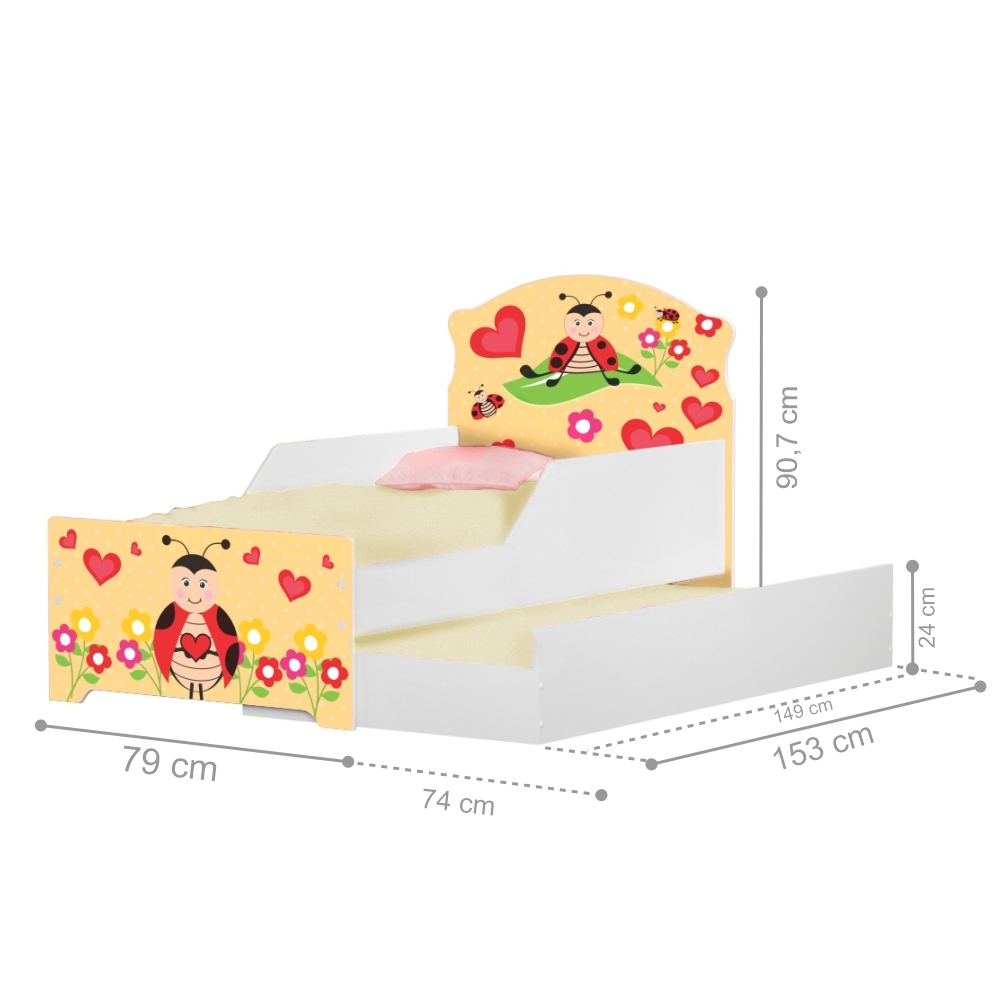 Mini Cama Infantil com Auxiliar Pop Menina Joaninha com Colchões
