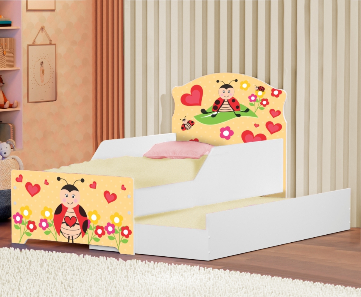 Mini Cama Infantil com Auxiliar Pop Menina Joaninha com Colchões