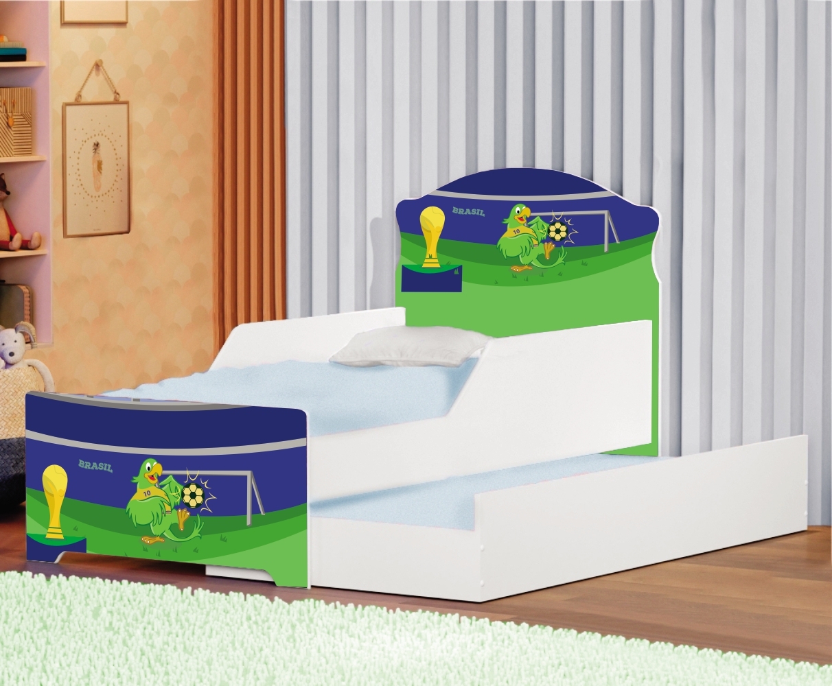 Mini Cama Infantil com Auxiliar Pop Papagaio Futebol com Colchão