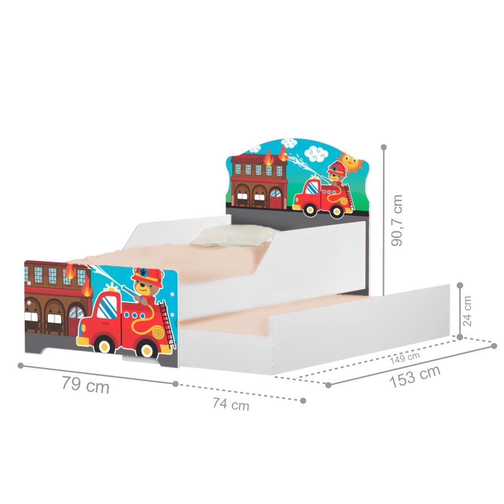Mini Cama Infantil com Auxiliar Pop Resgate Bombeiro