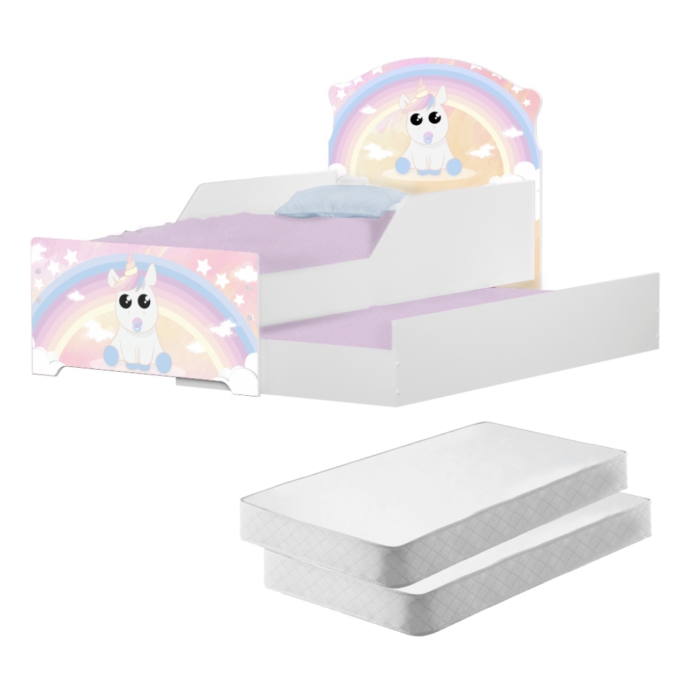 Mini Cama Infantil com Auxiliar Pop Unicórnio Criança com Colchões