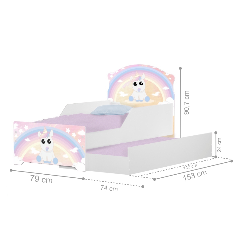 Mini Cama Infantil com Auxiliar Pop Unicórnio Criança com Colchões