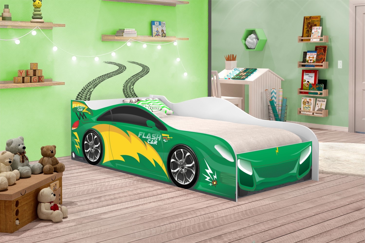 Mini Cama Run Car Verde com Colchão
