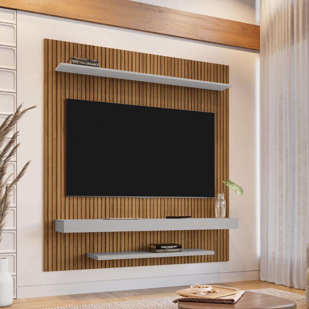 Painel Para TV 60 Polegadas Eden Cinamomo Ripado Off White
