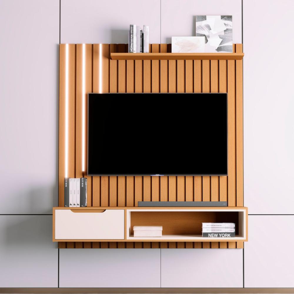 Painel Ripado Para TV 58 Polegadas Autumn Nature Off White