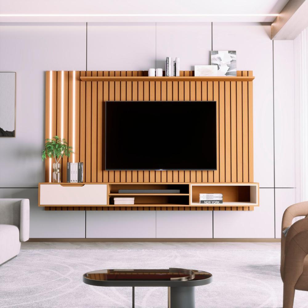 Painel Ripado para TV  80 Polegadas Summer Nature Off White