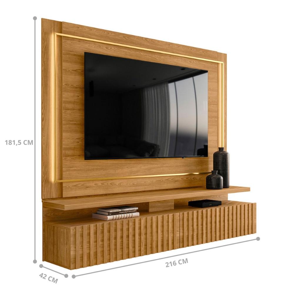 Painel TV Home Com LED 2 Gavetas Ripadas Madri Cumaru
