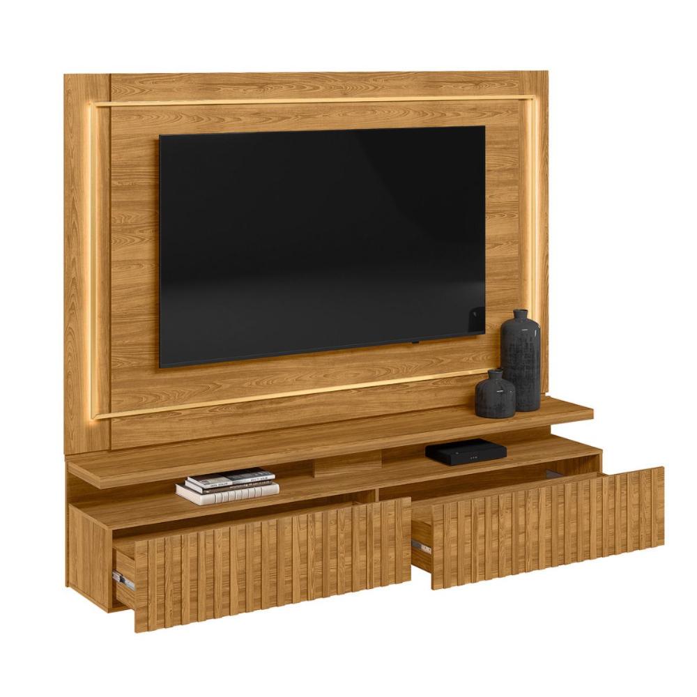 Painel TV Home Com LED 2 Gavetas Ripadas Madri Cumaru