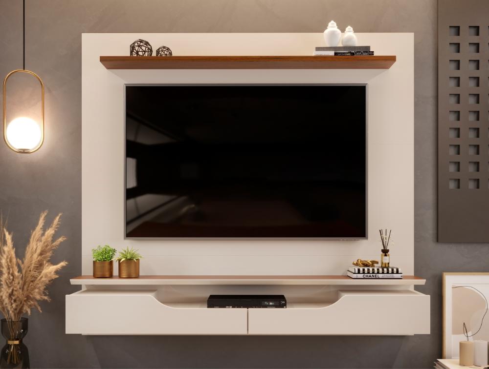 Painel para TV 2 Portas Ashton Off White Freijó