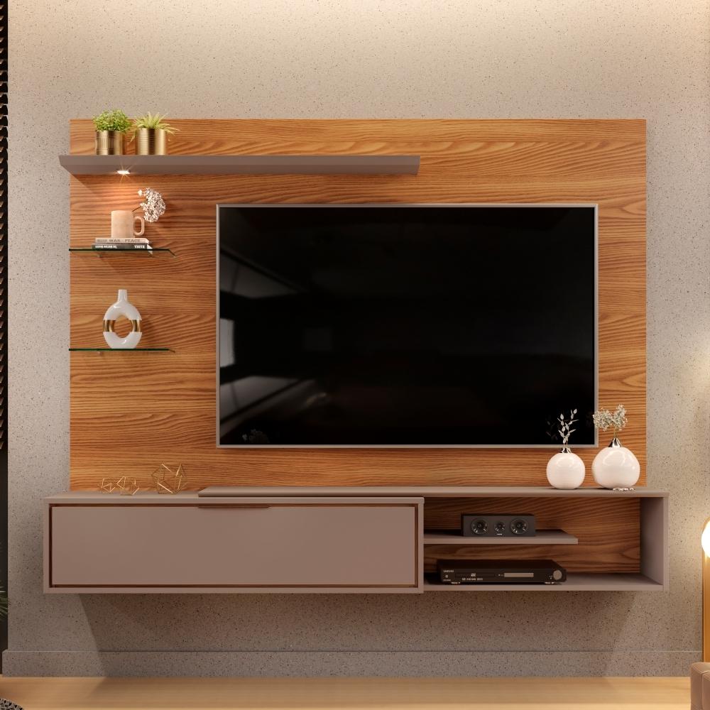 Painel para TV Ares com Led Carvalho Griz