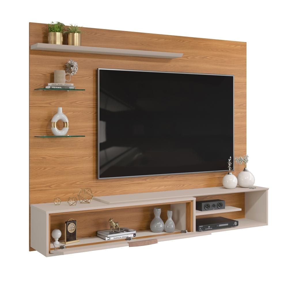Painel para TV Ares com Led Carvalho Griz