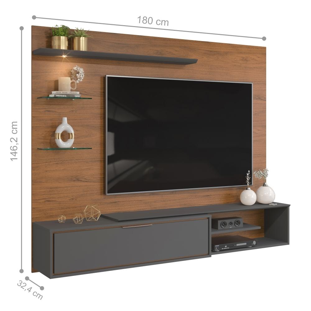 Painel para TV Ares com Led Freijó Cinza