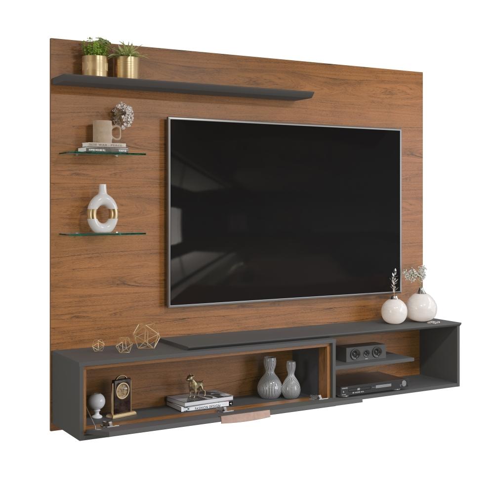 Painel para TV Ares com Led Freijó Cinza