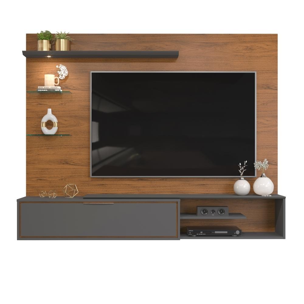 Painel para TV Ares com Led Freijó Cinza
