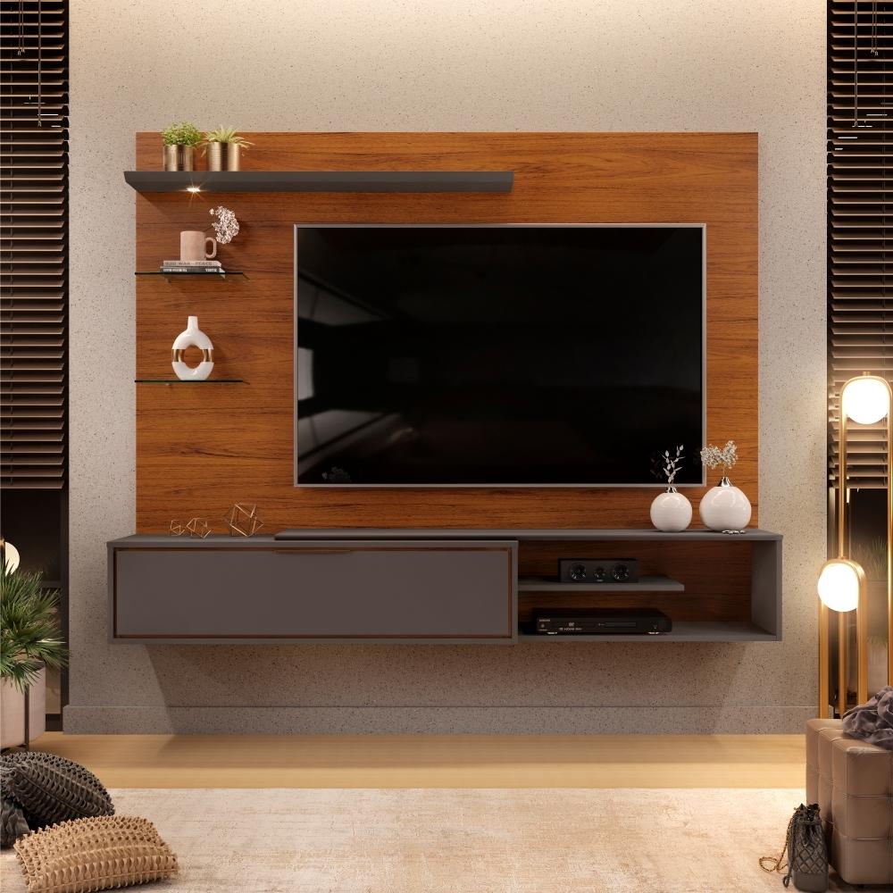 Painel para TV Ares com Led Freijó Cinza
