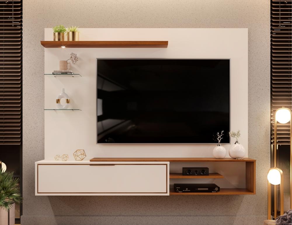 Painel para TV Ares com Led Off White Freijó