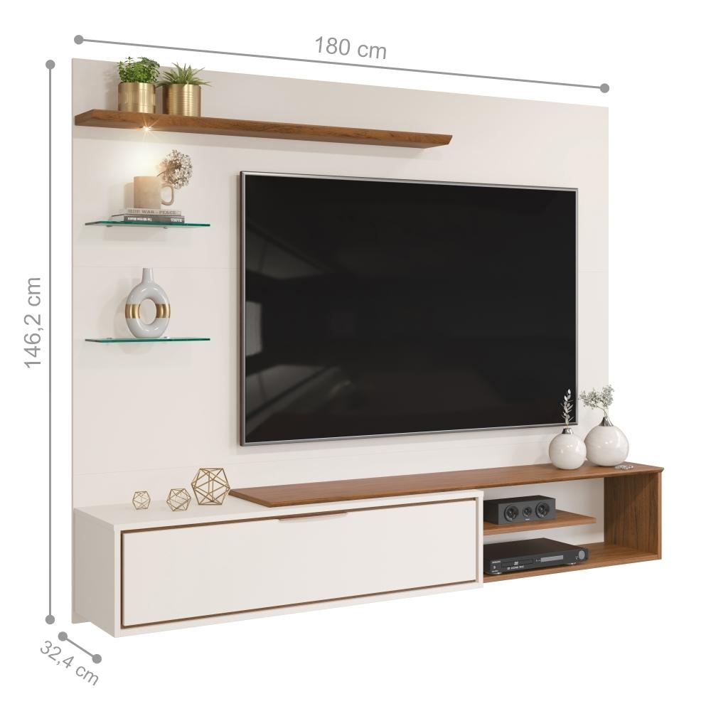 Painel para TV Ares com Led Off White Freijó
