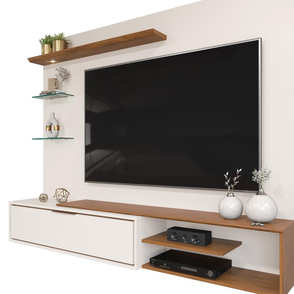 Painel para TV Ares com Led Off White Freijó