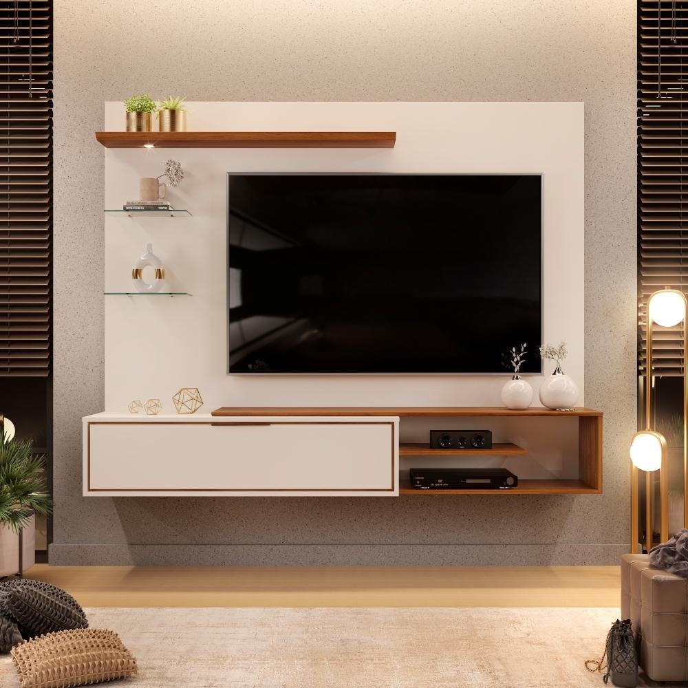Painel para TV Ares com Led Off White Freijó