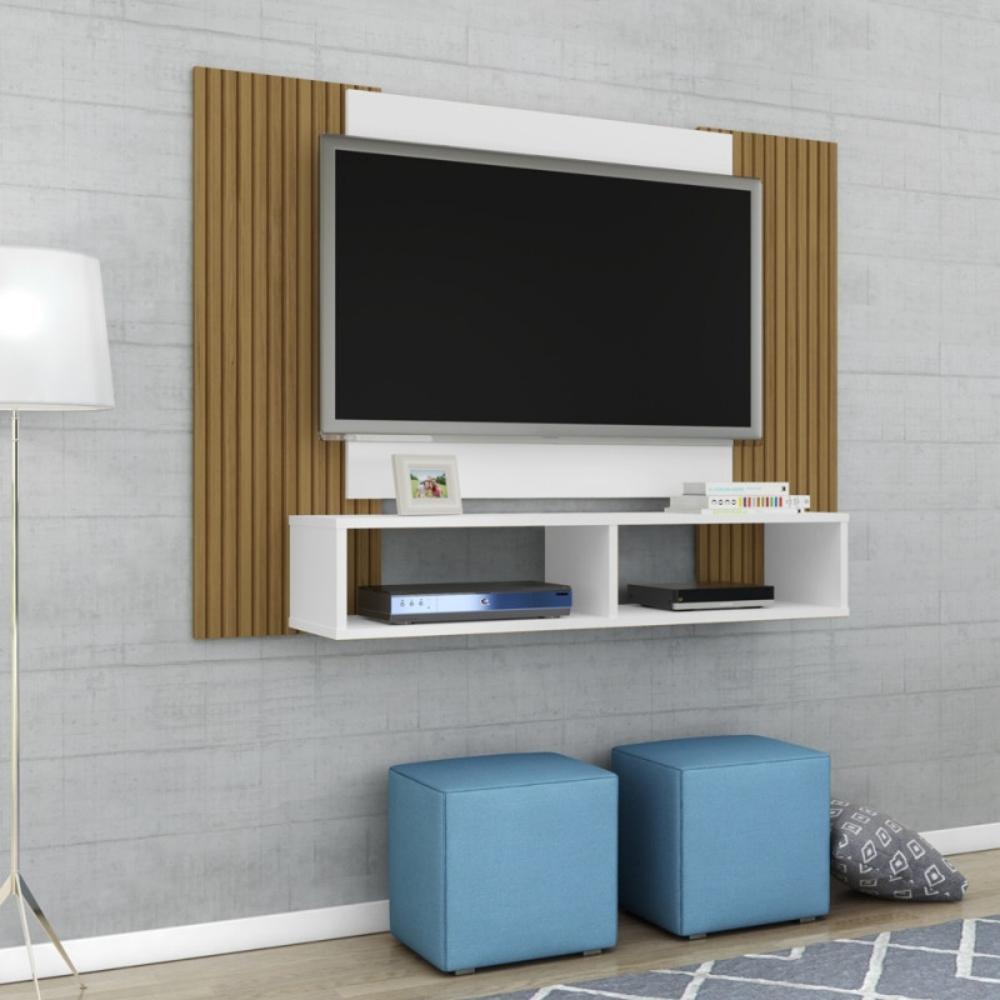 Painel para TV Bridge com Detalhe em Ripas Branco
