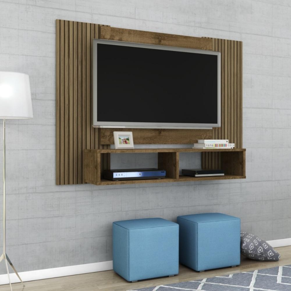 Painel para TV Bridge com Detalhe em Ripas Madeira