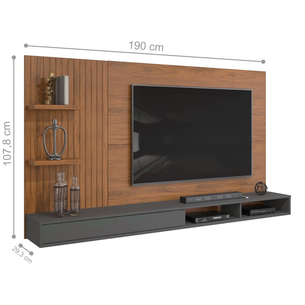 Painel para TV Frisado Bae Freijó Cinza