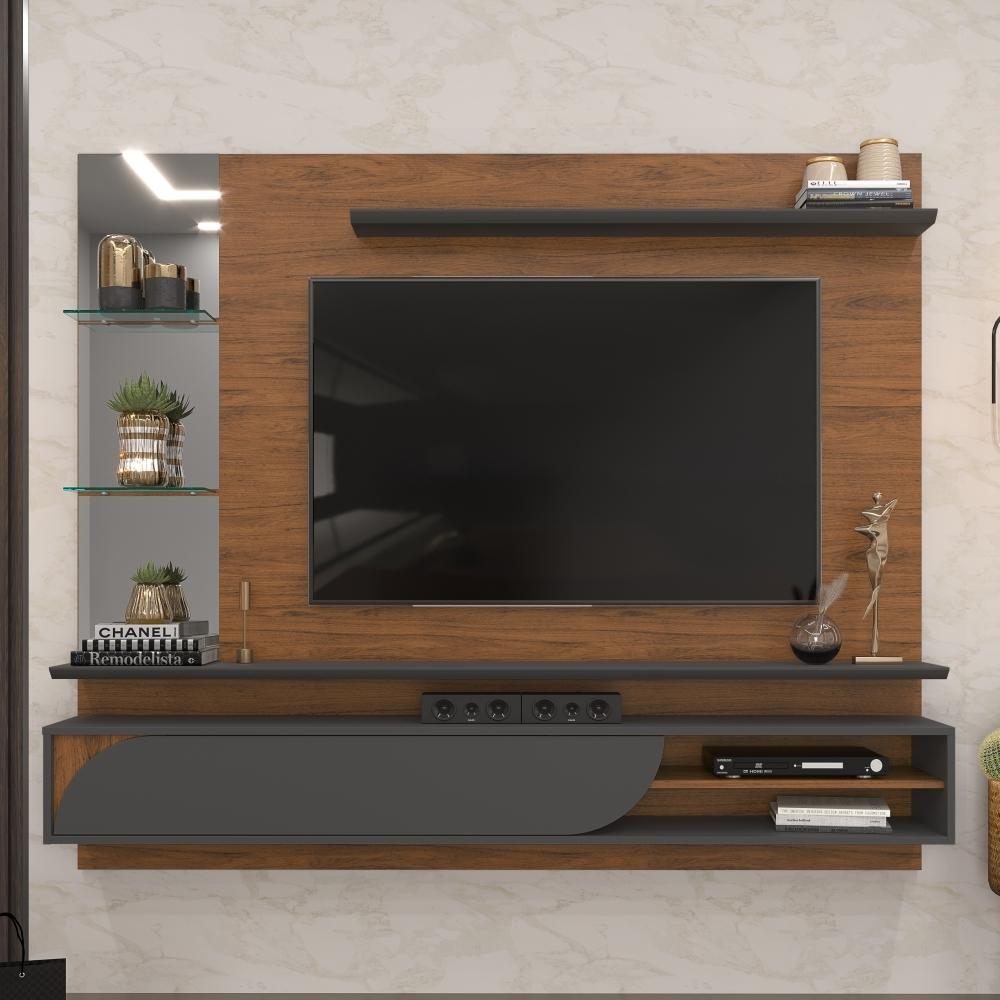 Painel para TV com Espelhos Luaner Freijo Cinza