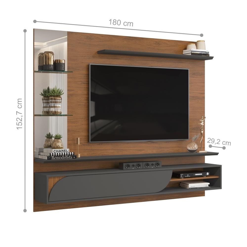 Painel para TV com Espelhos Luaner Freijo Cinza