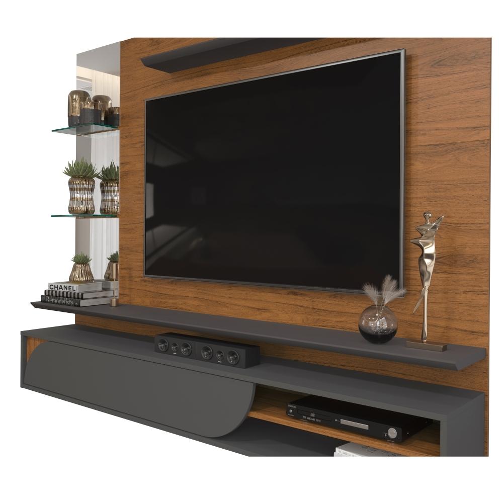 Painel para TV com Espelhos Luaner Freijo Cinza
