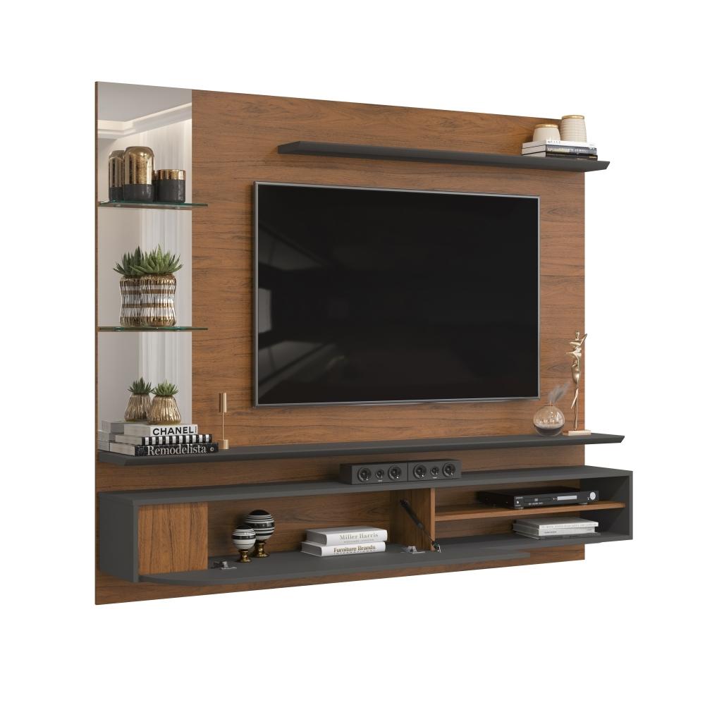 Painel para TV com Espelhos Luaner Freijo Cinza