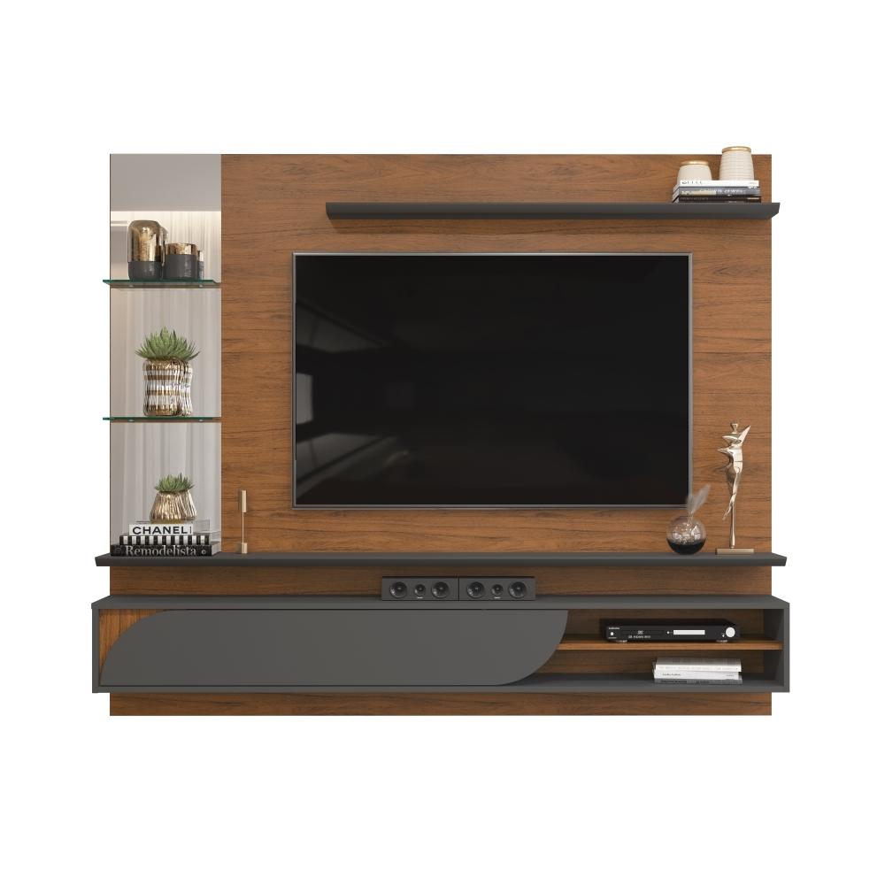 Painel para TV com Espelhos Luaner Freijo Cinza