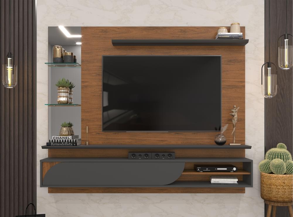 Painel para TV com Espelhos Luaner Freijo Cinza