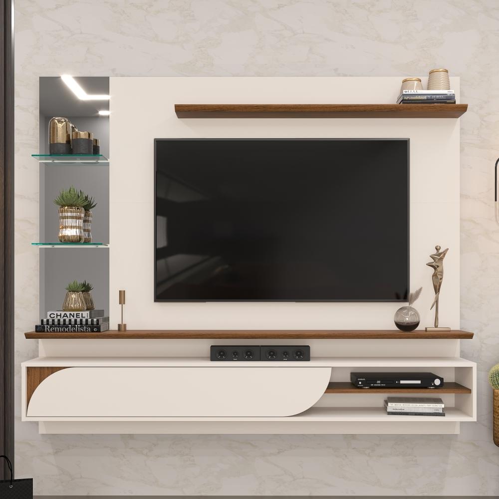 Painel para TV com Espelhos Luaner Off White Freijo