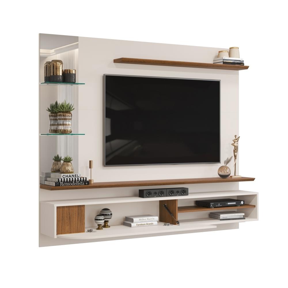 Painel para TV com Espelhos Luaner Off White Freijo
