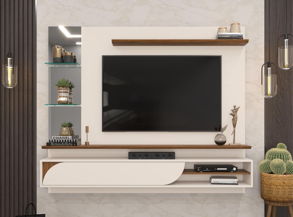 Painel para TV com Espelhos Luaner Off White Freijo