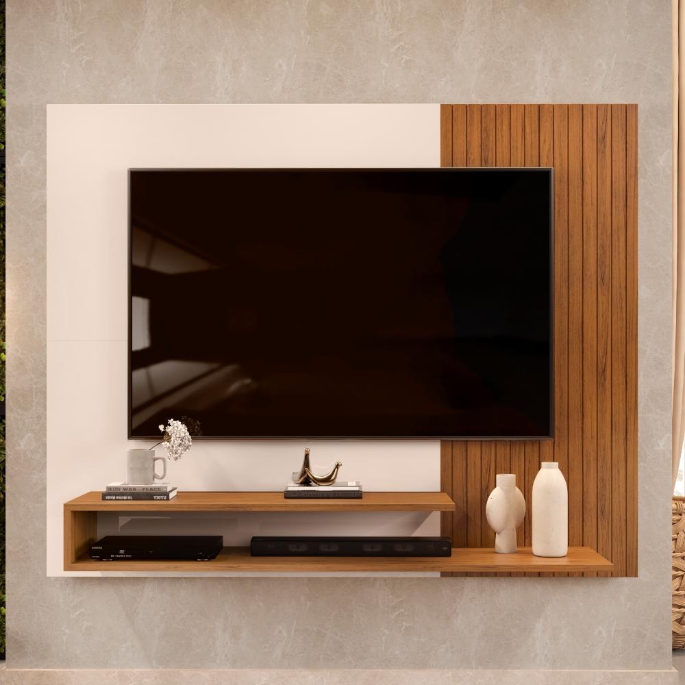 Painel para TV com Frisos Kenay Freijo Off White