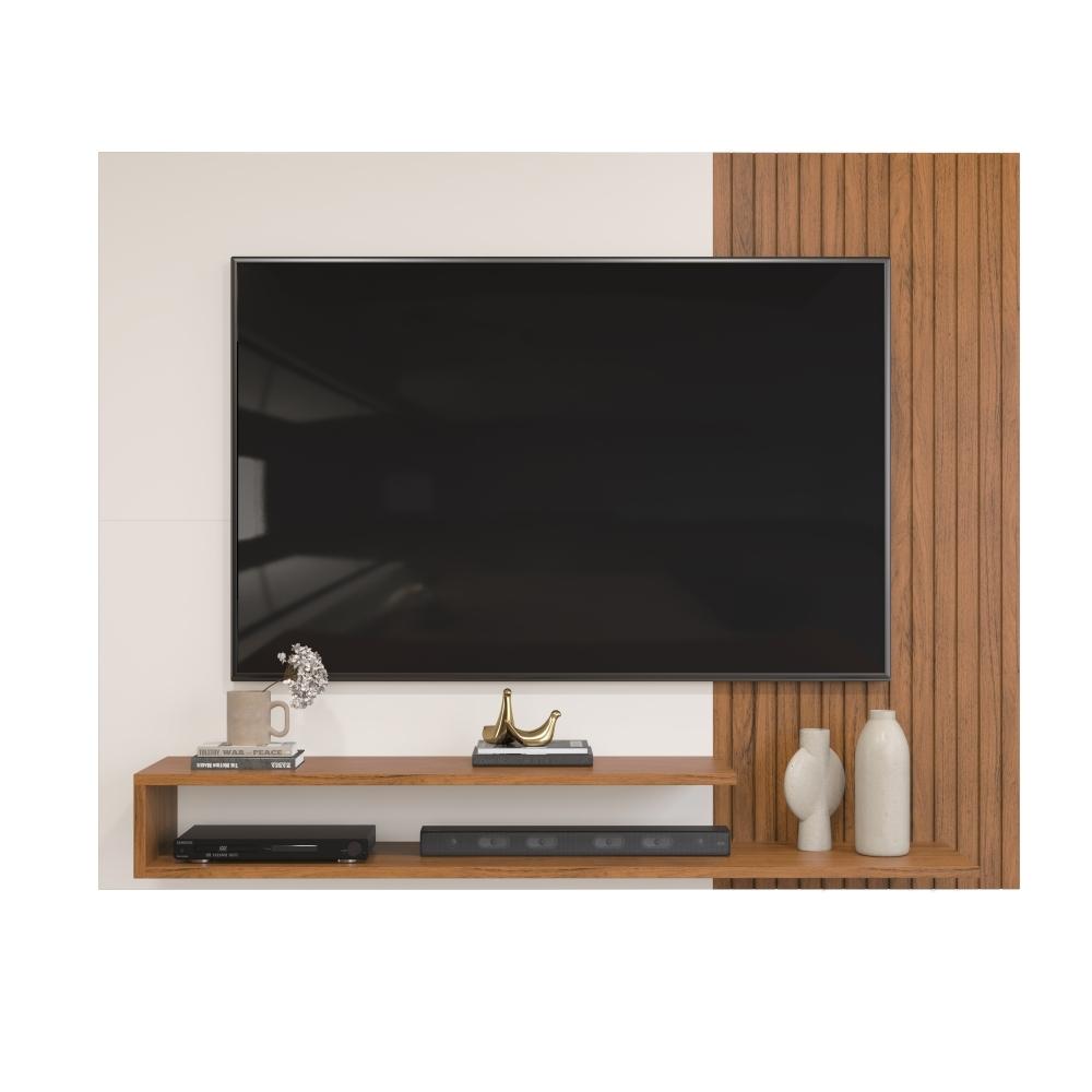Painel para TV com Frisos Kenay Freijo Off White