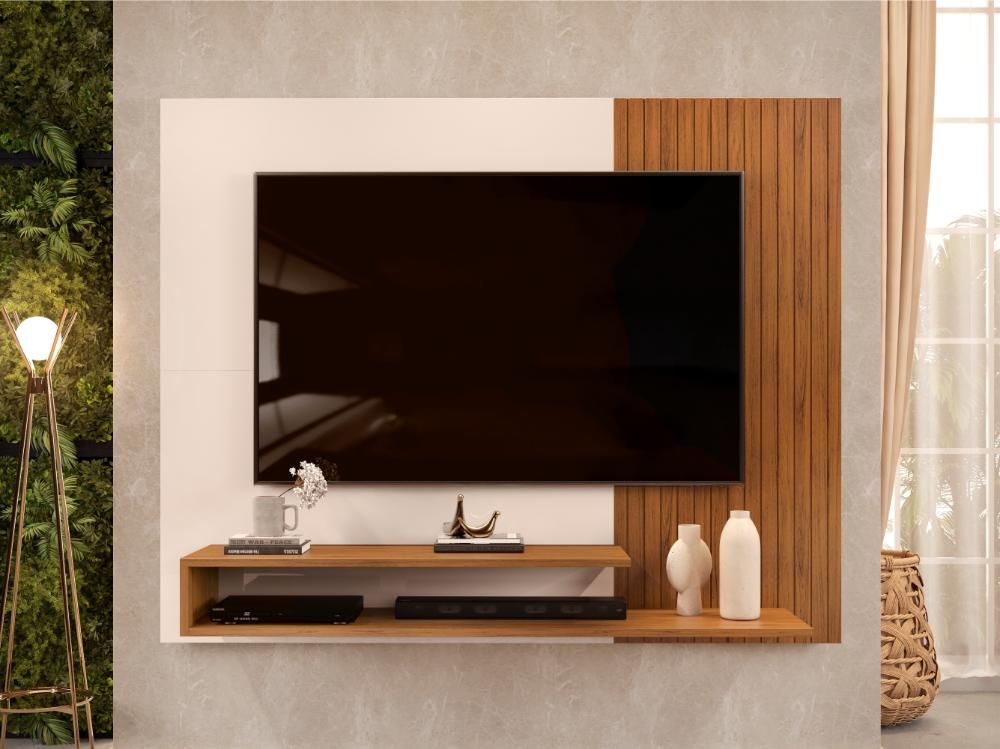 Painel para TV com Frisos Kenay Freijo Off White