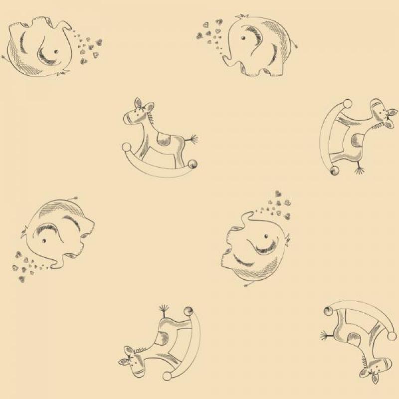 Papel de Parede Infantil Elefante Cavalo de Balanço