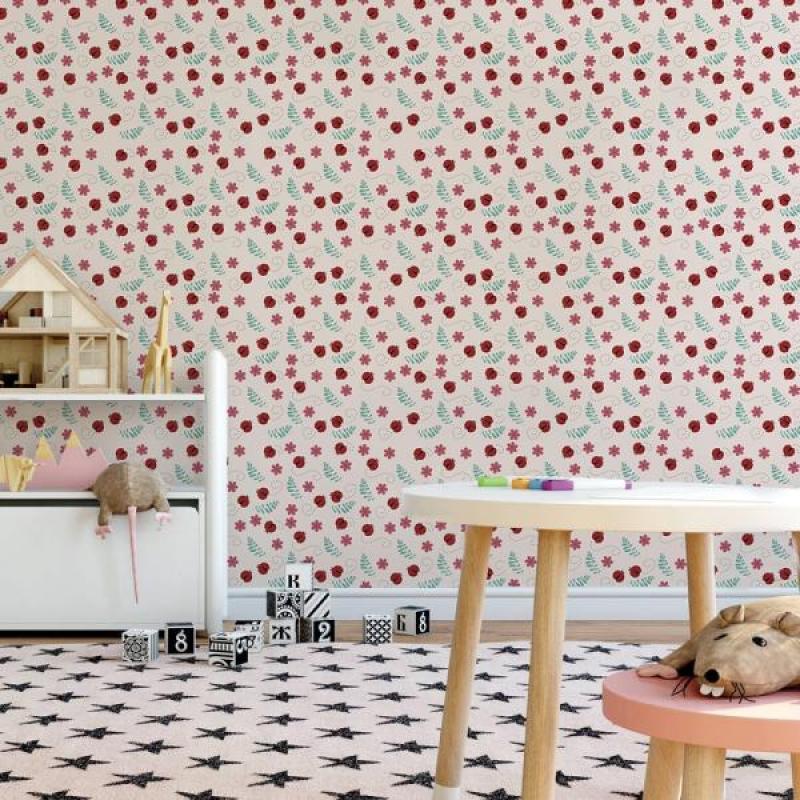 Papel de Parede Kids Joaninha e Flores