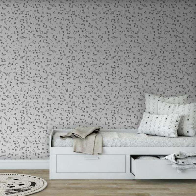 Papel de Parede Kids Notas Musicais Cinza