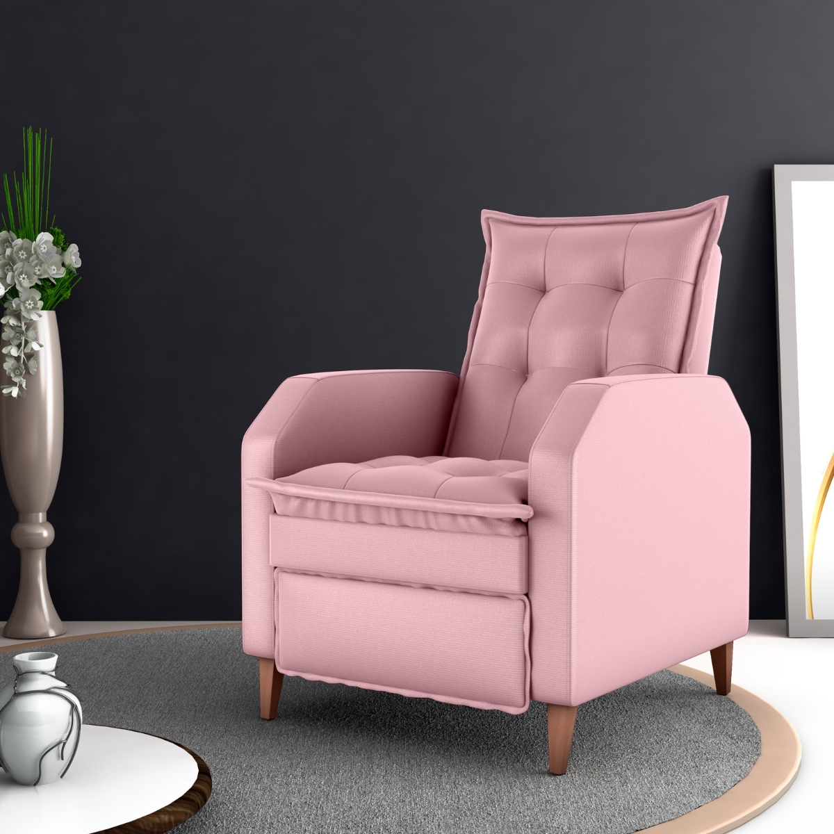 Poltrona  Reclinável Alef Veludo Turkey Rosa