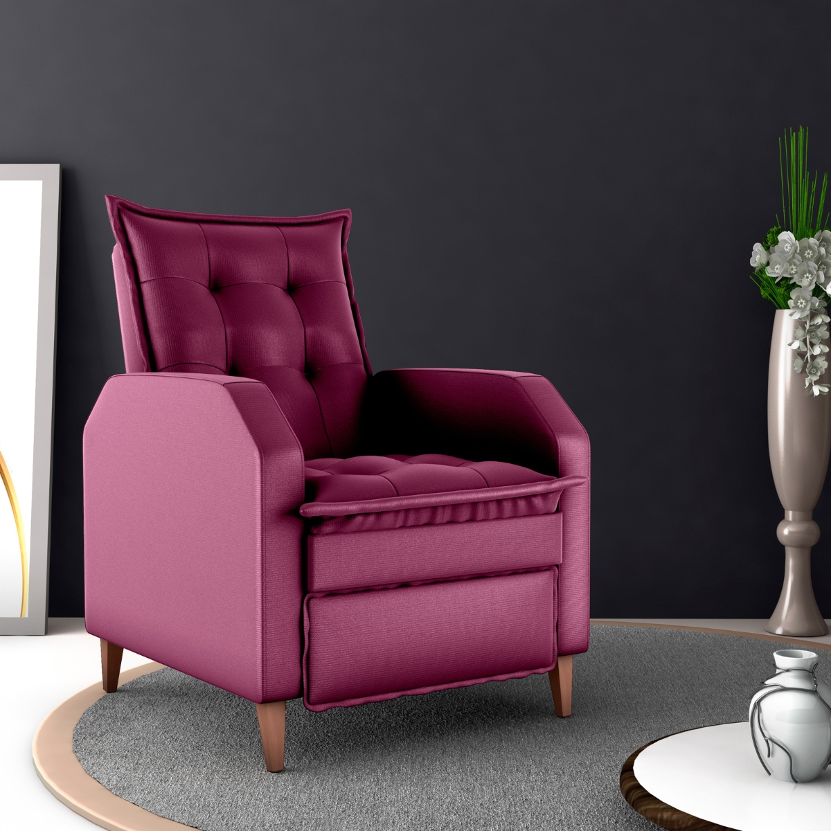 Poltrona  Reclinável Leeds Veludo Turkey Marsala