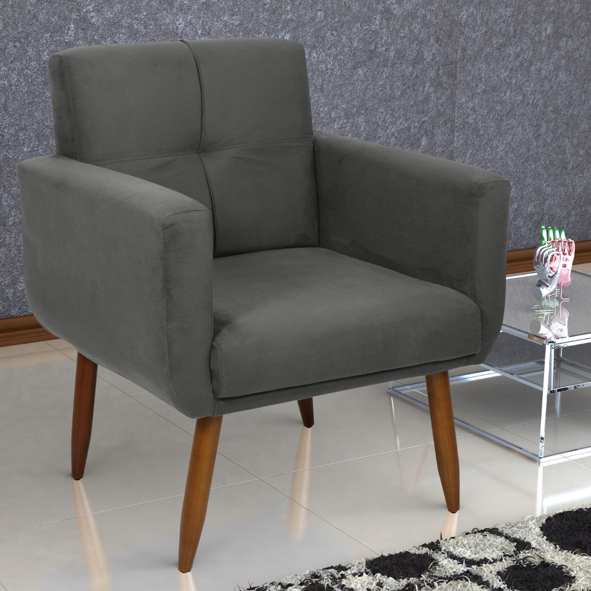 Poltrona Decorativa Itaqui Suede Cinza